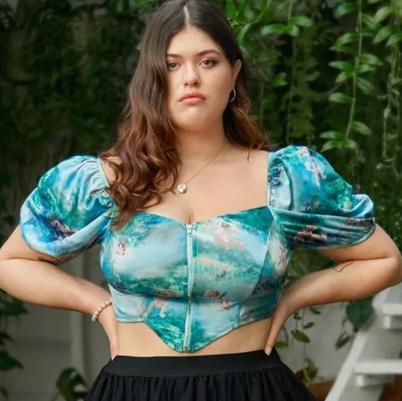 SHEIN 2XL Asymmetrical Angel Blue Zipper Crop Top - Picture 4 of 9